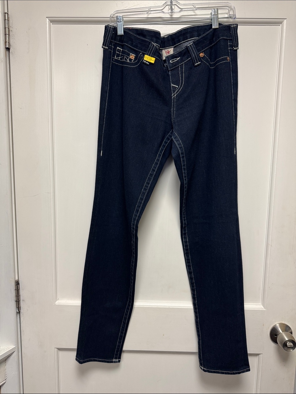 True Religion Women's Skinny Jeans in Dark Indigo with Contrast Stitching